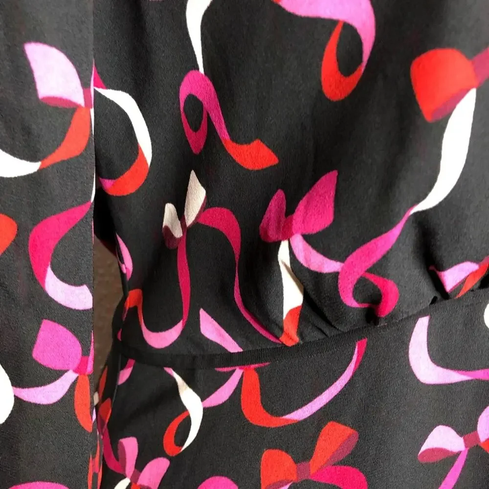 Kate Spade black red pink ribbon bow v neck dress size 6
